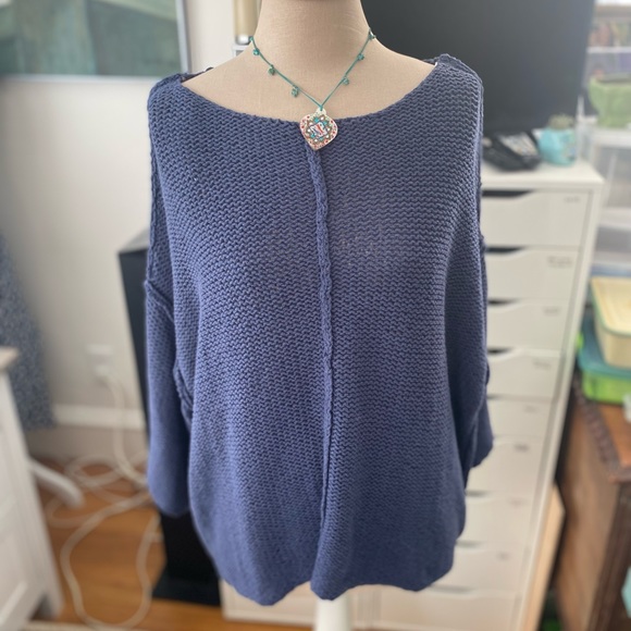 aerie Sweaters - Aerie Boatneck Sweater Generous M Denim Blue Cotton Blend Open Weave NWOT